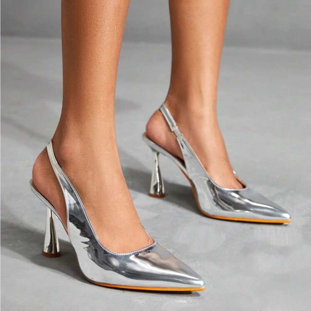 Elegant Silver Slingback Heels